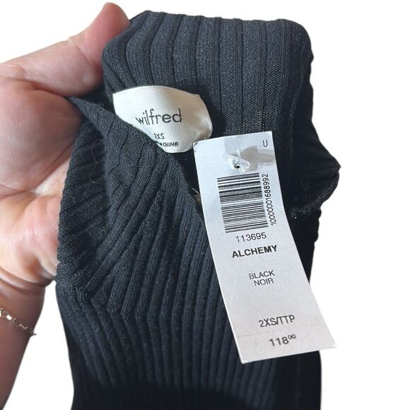 Wilfred women’s xxs alchemy midi dress black ribbed mock neck high slit sweater - Picture 6 of 6